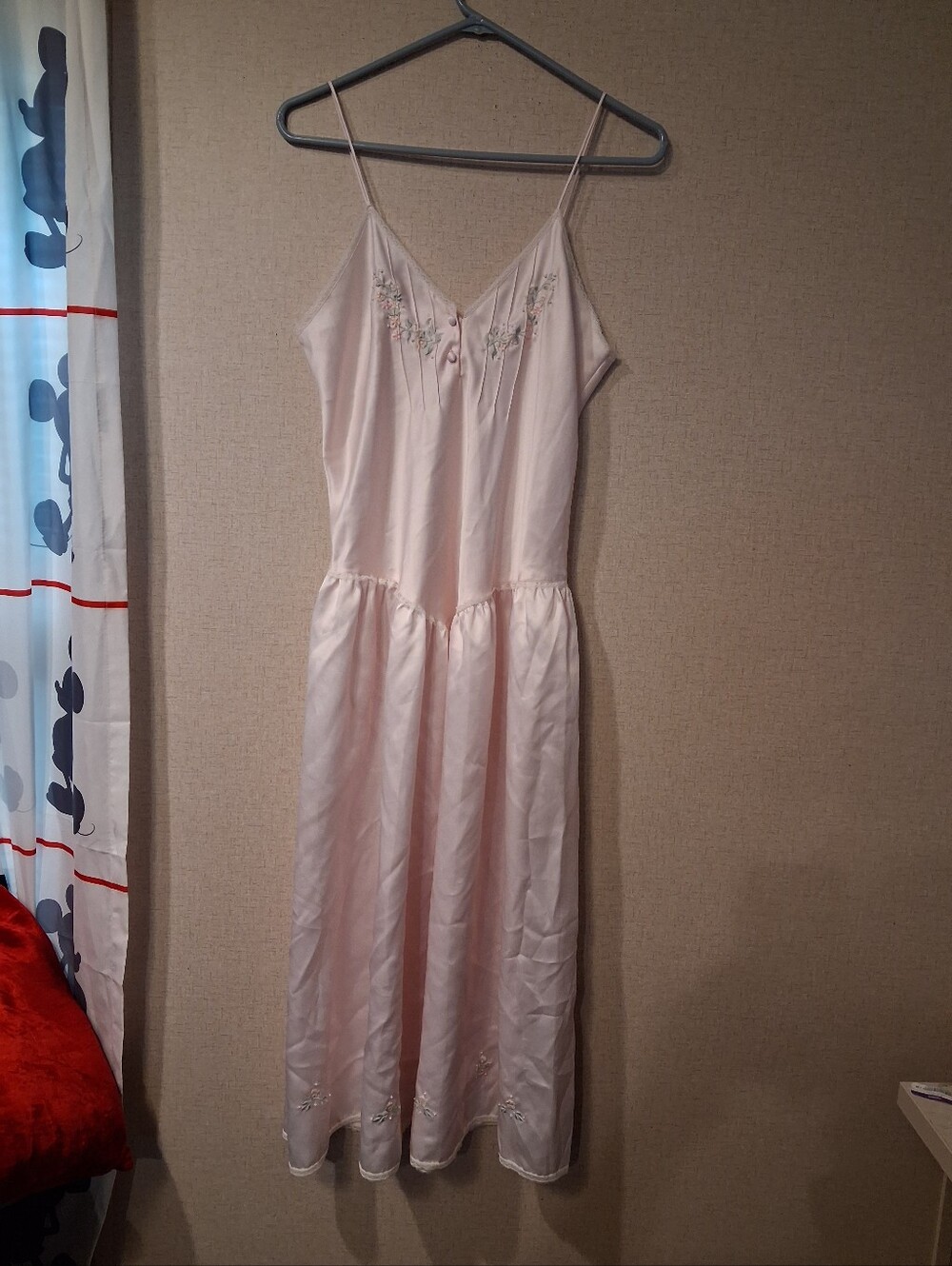 Vintage 80s Victoria's Secret Pale Pink Embroidered Maxi Slip Dress Sz M Cute